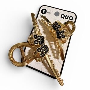QUO Beauty Gold Hardware Metal Skull Hair Claw Clips Set Of Two BRAND NEW